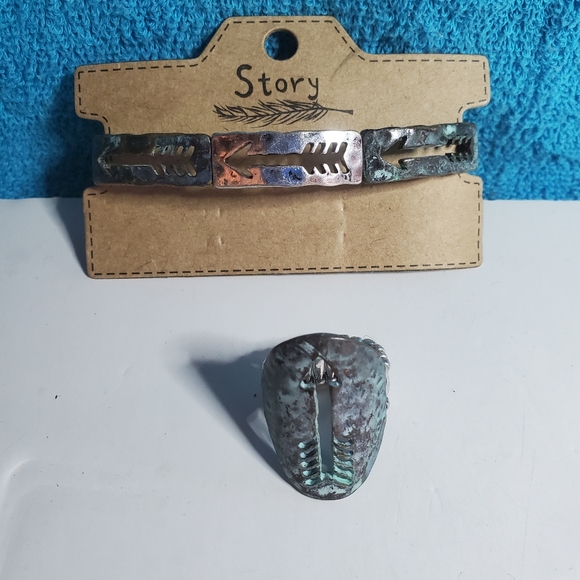 NEW! Bracelet AND Ring Set Western Bracelet Boho Cut Out Arrow Stretch - Picture 2 of 8